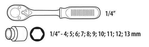 Zestaw kluczy nasadowych 1/4", 10szt. + grzechotka 140mm Topex 38D650