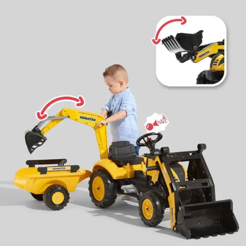 Falk Traktor Na Pedały Komatsu Z Łyżką Koparką I Przyczepą 2-5 Lat