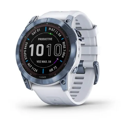 Смарт-часы Garmin FENIX 7X Sapphire Solar титановый синий минерал DLC с белым ремешком (010-02541-15)