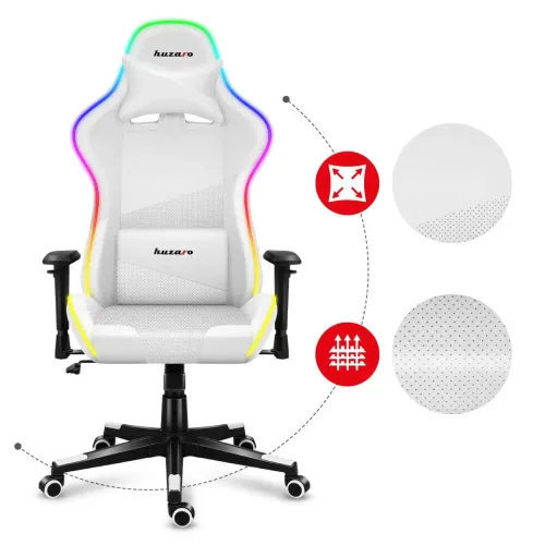 Fotel Huzaro Force 6.2 RGB LED Gamingowy do 130kg Tkanina Biały