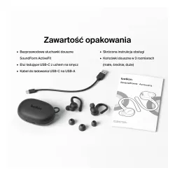 Słuchawki bezprzewodowe Belkin SoundForm ActiveFit Dokanałowe z zaczepami Bluetooth 5.4, Czarny