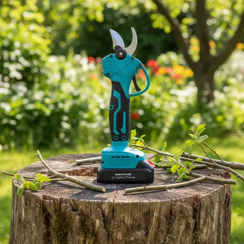 Ogrodowy sekator akumulatorowy elektryczny do gałęzi 2 akumulatory niebieski