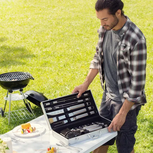 Tectake Paslanmaz Çelik Barbekü Çatal Seti, 18 adet - Gri