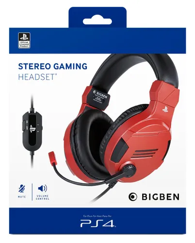 Słuchawki przewodowe z mikrofonem BigBen PS4 Gaming Headset V3 Nauszne Czerwony