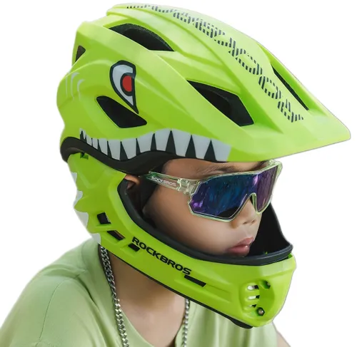 Kask rowerowy ROCKBROS TT-32004 Shark Zielony Full Face dla Dzieci z odkręcaną szczęką (rozmiar M)