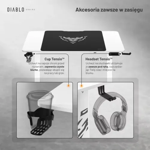 Biurko Diablo Chairs X-Tensio 1100 110cm Regulacja wysokości Biały