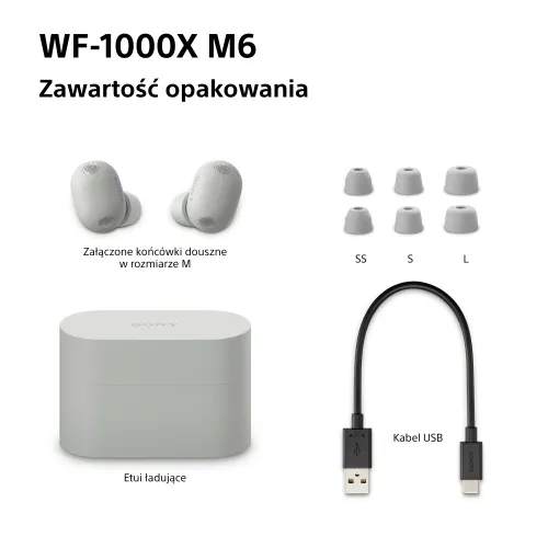 Słuchawki bezprzewodowe Sony WF-1000XM6 ANC Dokanałowe Bluetooth 5.3 Platynowo-srebrny