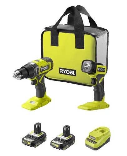 Wiertarko-wkrętarka RYOBI RPD18-2C20ST zestaw akumulatorów + Latarka z akumulatorem + Torba