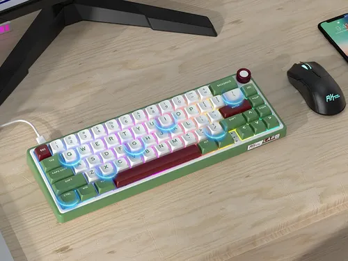 Klawiatura ROYAL KLUDGE R65 RGB Brown Switch Zielono-biało-czerwony