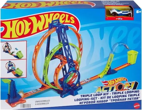 Zestaw Hot Wheels Kit Triple Looping Potrójna Pętla Zestaw Torów 2w1 Wyrzutnia