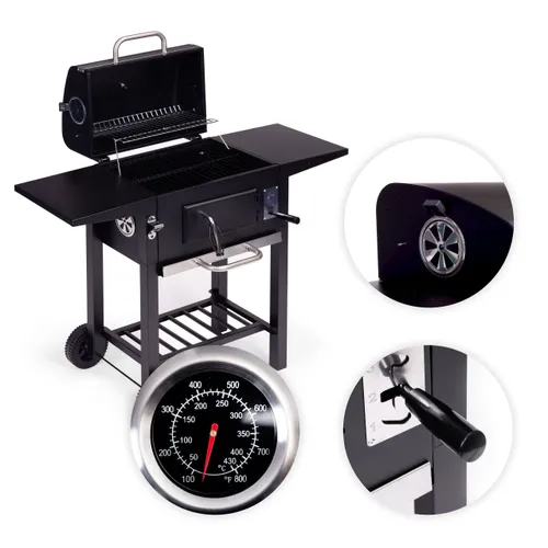 Grill węglowy ogrodowy z pokrywą regulacja rusztu termometr popielnik MultiGarden