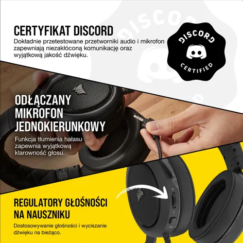 Słuchawki przewodowe z mikrofonem Corsair HS50 Pro Stereo Carbon CA-9011215-EU Nauszne Czarny