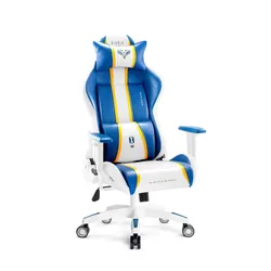 Fotel Diablo Chairs X-One 2.0 Normal Size Gamingowy do 160kg Skóra ECO Tkanina Biało-niebieski