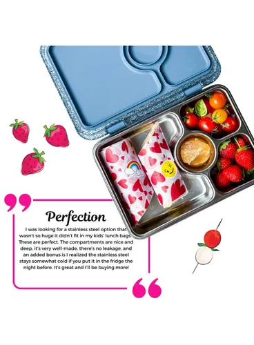 Lunchbox 4-komorowy Yumbox Pret ze stalową tacą - Paris blue glitter