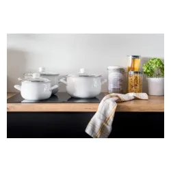 Garnek emaliowany z pokrywką EMALIA POLSKA PLESZEW PYZA DIAMOND BIAŁY 2,8 l