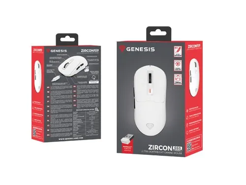 Myszka gamingowa Genesis Zircon 660 bezprzewodowa 12000 dpi optyczna biała