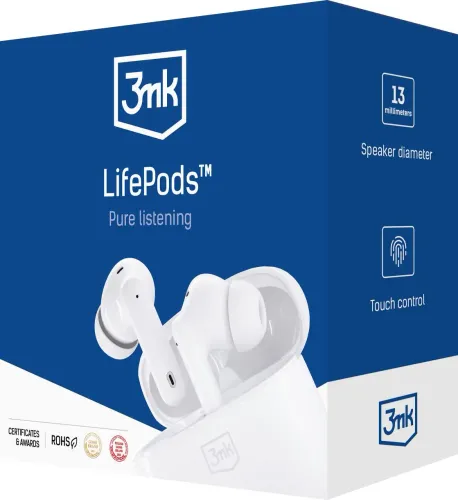 Słuchawki bezprzewodowe 3mk LifePods Dokanałowe Bluetooth 5.3 Biały