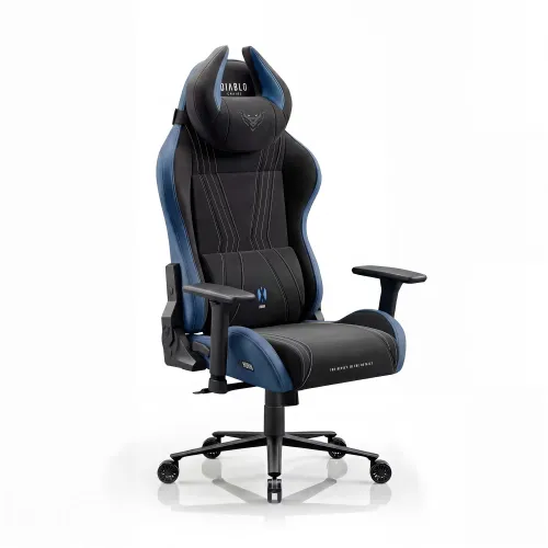 Fotel Diablo Chairs X-Horn 2.0 Normal Size Night Blue Gamingowy do 140kg Tkanina Czarno-Niebieski