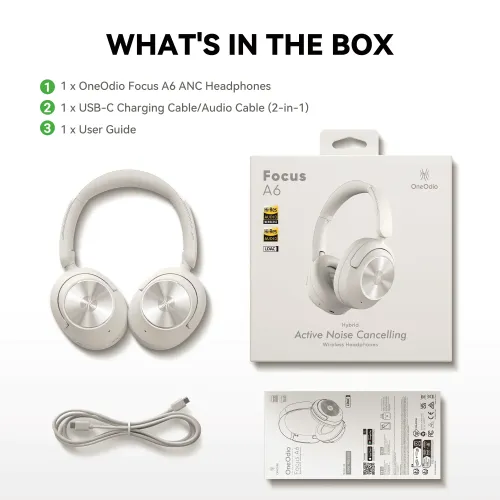 Słuchawki bezprzewodowe Oneodio Focus A6 ANC Nauszne Bluetooth 6.0 Beżowy