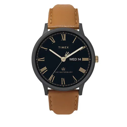 Timex Waterbury 40mm tarihi TW2U88500 Siyah / Kahverengi saatler