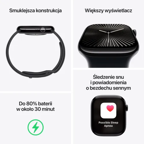 Apple Watch Series 10 GPS + Cellular 46mm tytan łupek pasek sportowy czarny S/M