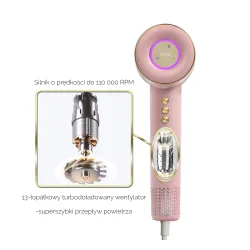 Suszarka do włosów Zehnder Flavia Jonizacja Dyfuzor Zimny nawiew 1600W 3 prędkości 3 temperatury Różowy