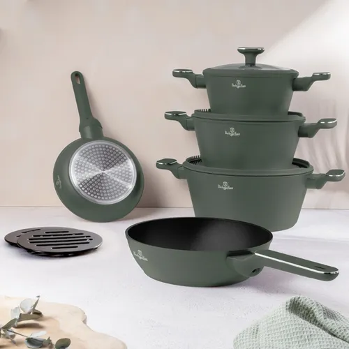Zestaw patelni i garnków BERLINGER HAUS Matte Green Collection BH-8207 (10 elementów)