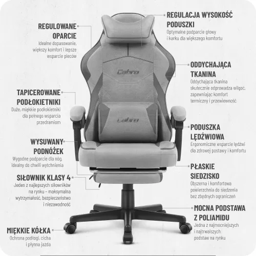 Fotel gamingowy CABRO C502 Szaro-czarny