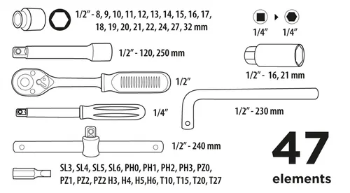 Klucze nasadowe 47szt. Top Tools 38D550