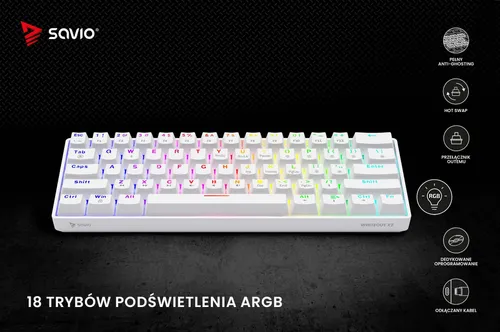 Klawiatura mechaniczna Savio Whiteout X2 Outemu Red Hot Swap Biały