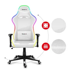 Fotel Huzaro Force 6.2 RGB LED Gamingowy do 130kg Tkanina Biały