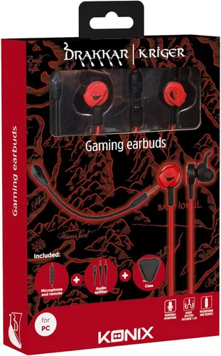 Słuchawki przewodowe z mikrofonem Konix Drakkar Kriger Gaming Earbuds Douszne Czarno-czerwony