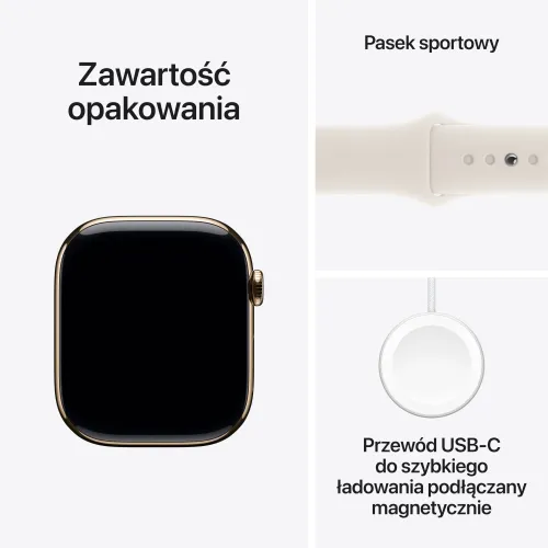 Apple Watch 10 GPS + Cellular 42mm koperta z tytanu (złoty) + pasek sportowy rozmiar M/L (księżycowa poświata)