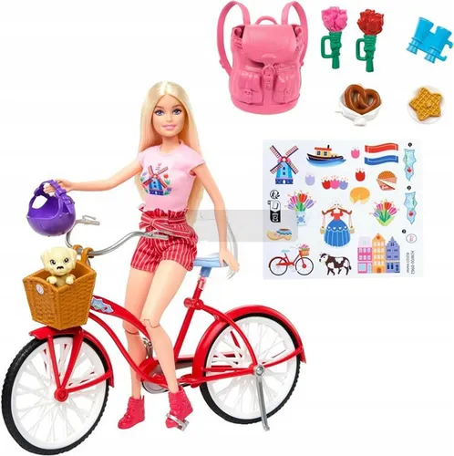 LALKA BARBIE PINK PASSPORT HOLANDIA lalka z rowerem + akcesoria HWJ00