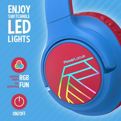 Słuchawki bezprzewodowe PowerLocus Bobo Nauszne Dla Dzieci Bluetooth 5.3 Niebiesko-czerwony
