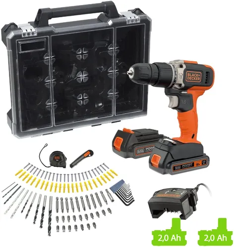 Wiertarko-wkrętarka BLACK&DECKER BCD003D2AMB + Zestaw 100 akcesoriów