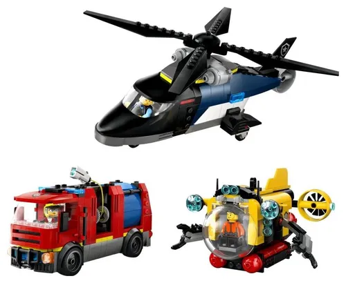 LEGO City 60462 Zestaw z helikopterem, wozem strażackim i łodzią podwodną