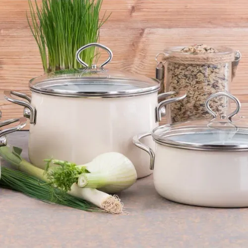 RIESS Nouvelle Avorio 1 l kremowy - garnek emaliowany z pokrywką