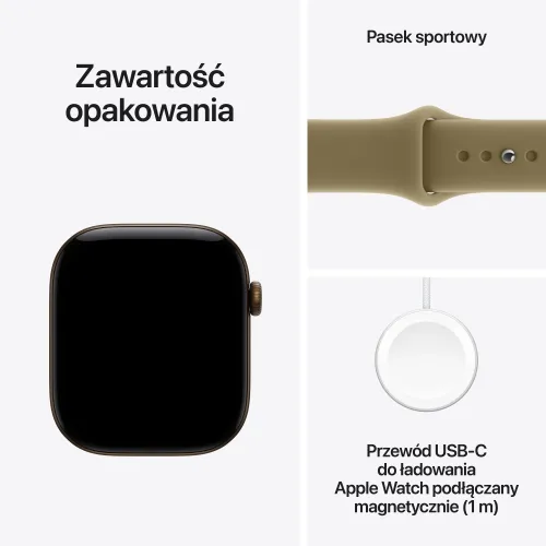 Apple Watch Series 12 GPS 46mm z aluminium Ciemny brąz Pasek Sportowy Oliwka - M/L