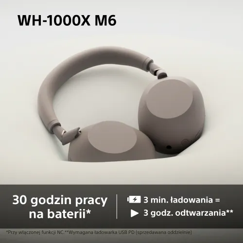 Słuchawki bezprzewodowe Sony WH-1000XM6 ANC Nauszne Bluetooth 5.3 Piaskowy