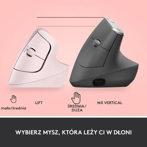 Myszka Logitech Lift praworęczny - różowy