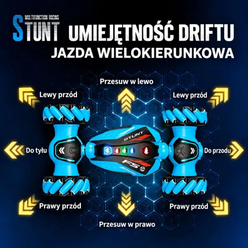 Samochód zdalnie sterowany rc ręką gesty ledy dym auto 4x4 stunt car 360°