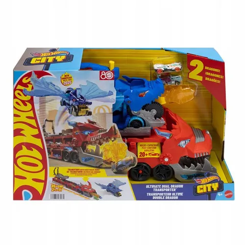 HOT WHEELS DUŻY TRANSPORTER AUTEK 2w1 PODWÓJNY SMOK + 2 autka JBM72