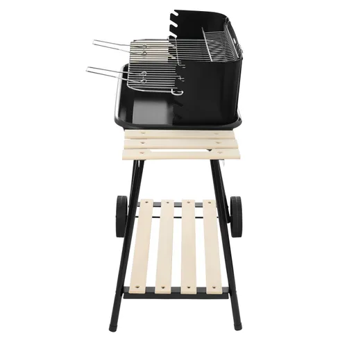 Grill węglowy ogrodowy na kółkach z 3 półkami i rożnem