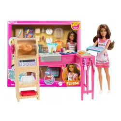 LALKA BARBIE TERESA zestaw kuchnia z lalką + akcesoria, zestaw do zabawy JCT06