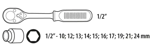 Zestaw kluczy nasadowych 1/2", 10szt. + grzechotka 190mm Topex 38D652