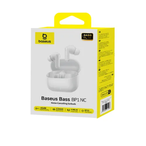 Słuchawki bezprzewodowe Baseus Bass BP1 NC Doknałowe Bluetooth 6.0 Biały