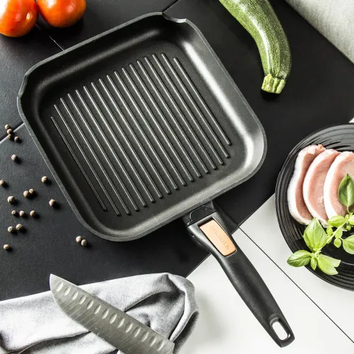 TESCOMA Smartclick 26 x 26 cm czarna - patelnia grillowa nieprzywierająca z odpinaną rączką