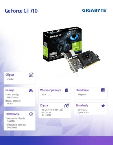 Видеокарта GeForce GT710 2GB GDDR5 64bit Low Profile DVI / HDMI / D-SUB