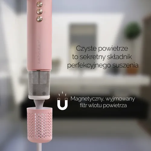 Suszarka do włosów Zehnder Flavia Jonizacja Dyfuzor Zimny nawiew 1600W 3 prędkości 3 temperatury Różowy
